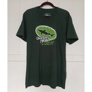 Dogfish Head Craft Beer T-Shirt Logo Tee Men's Large Green Cotton Short Sleeve